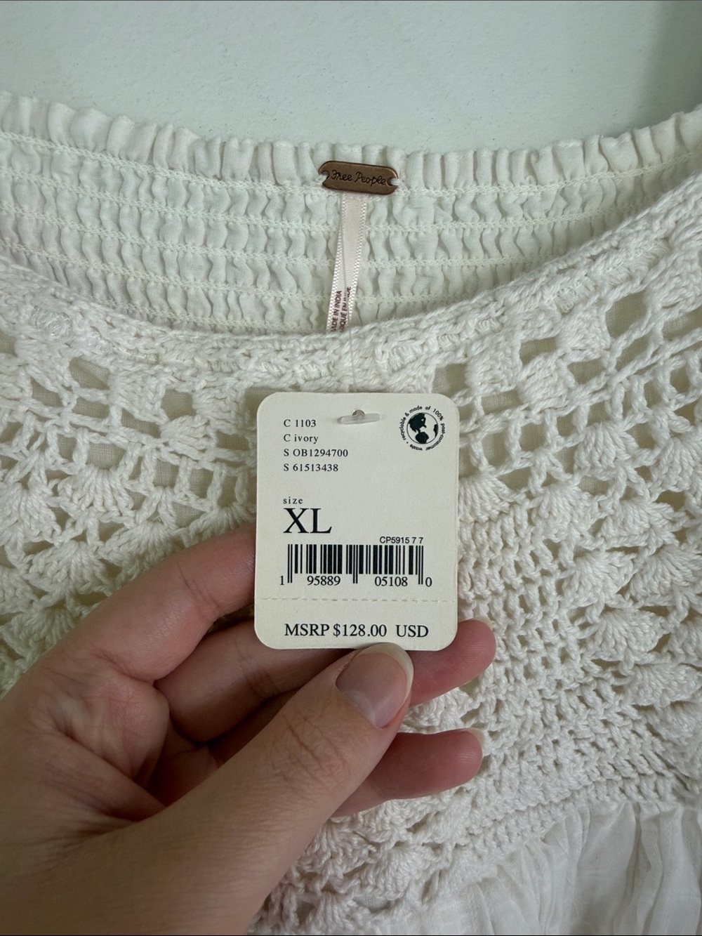 Free People White Crochet Bodice Mini Dress - Picture 2 of 6